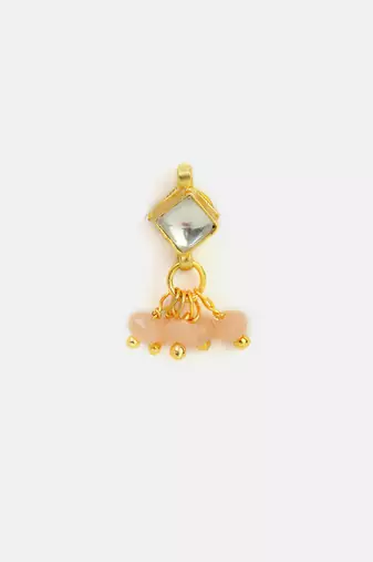 Gold plated kundan peach beaded maang tikka with earrings