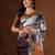 Brown abstract printed satin saree with unstiched blouse