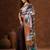 Brown abstract printed satin saree with unstiched blouse