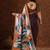 Brown abstract printed satin saree with unstiched blouse