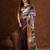 Brown abstract printed satin saree with unstiched blouse