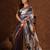 Brown abstract printed satin saree with unstiched blouse