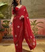 Red bandhani georgette foil sarees