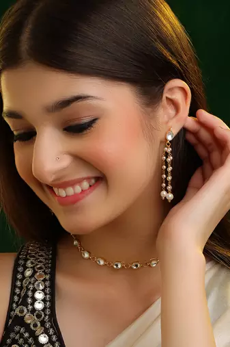 Gold plated kundan white stones necklace-sets