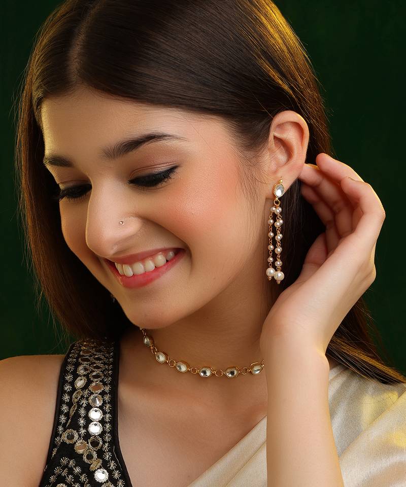 Gold plated kundan white stones necklace-sets