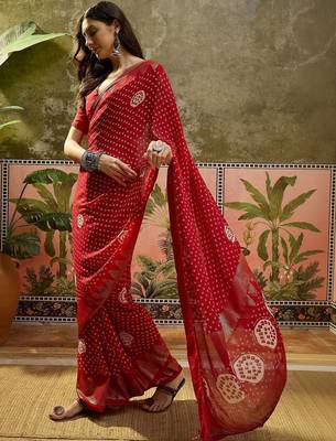 Red bandhani georgette foil sarees 2