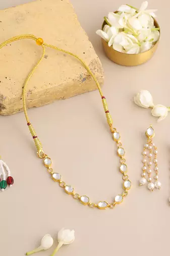 Gold plated kundan white stones necklace-sets