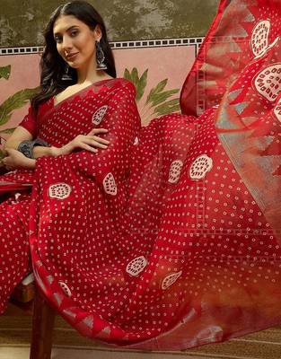 Red bandhani georgette foil sarees 3
