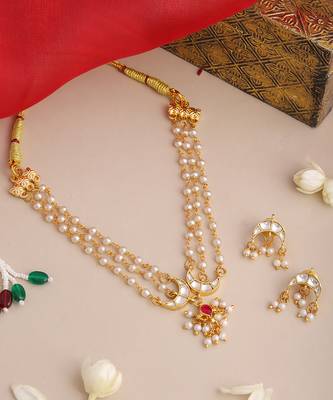 Gold plated kundan pink stone beaded necklace-sets 2