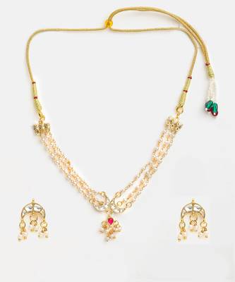 Gold plated kundan pink stone beaded necklace-sets 3