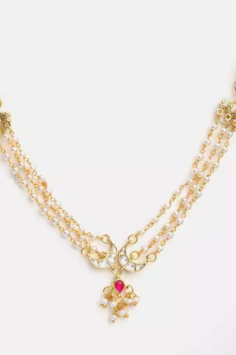 Gold plated kundan pink stone beaded necklace-sets