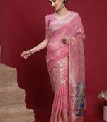Pink ethnic motifs banarasi fastive saree