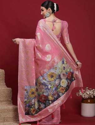 Pink ethnic motifs banarasi fastive saree 2