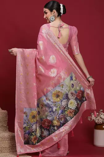 Pink ethnic motifs banarasi fastive saree