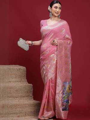 Pink ethnic motifs banarasi fastive saree 5