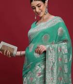 Teal ethnic motifs banarasi fastive saree