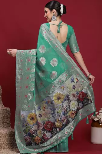 Teal ethnic motifs banarasi fastive saree
