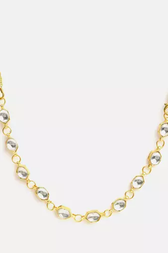 Gold plated kundan white beaded necklace set with haathphool