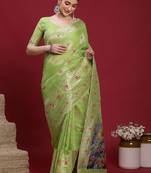 Green ethnic motifs banarasi fastive saree
