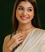 Gold plated kundan brown stones maang tikka with earrings