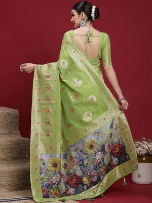 Green ethnic motifs banarasi fastive saree 2