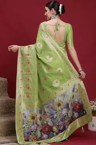 Green ethnic motifs banarasi fastive saree