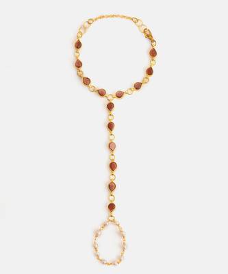 Gold plated kundan brown stones maang tikka with earrings 2