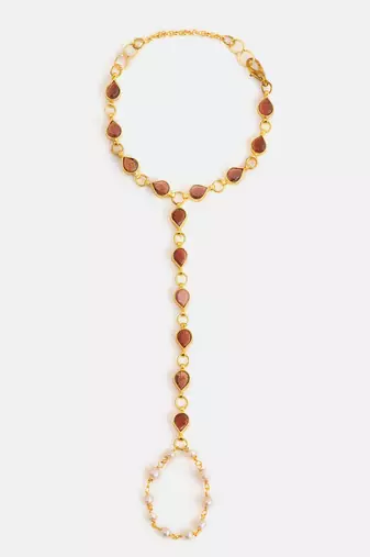 Gold plated kundan brown stones maang tikka with earrings
