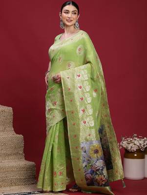 Green ethnic motifs banarasi fastive saree 3
