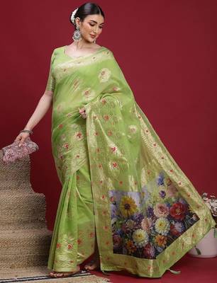 Green ethnic motifs banarasi fastive saree 5