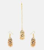 Gold plated kundan blue stone maang tikka with earrings