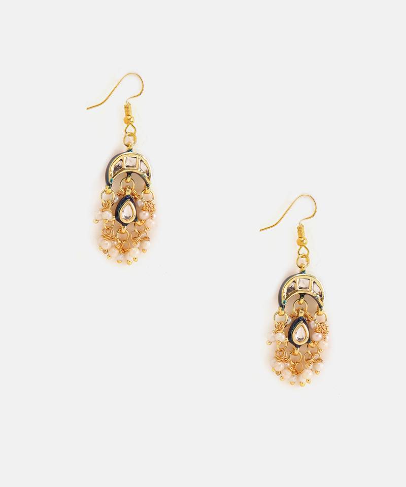 Gold plated kundan blue stone maang tikka with earrings