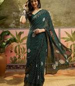 Green printed bandhani sarees