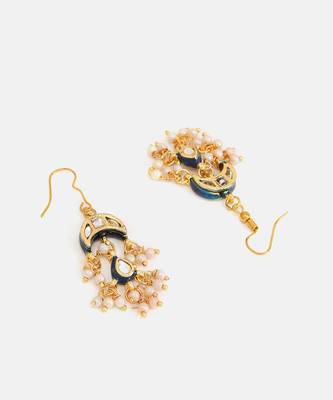 Gold plated kundan blue stone maang tikka with earrings 3