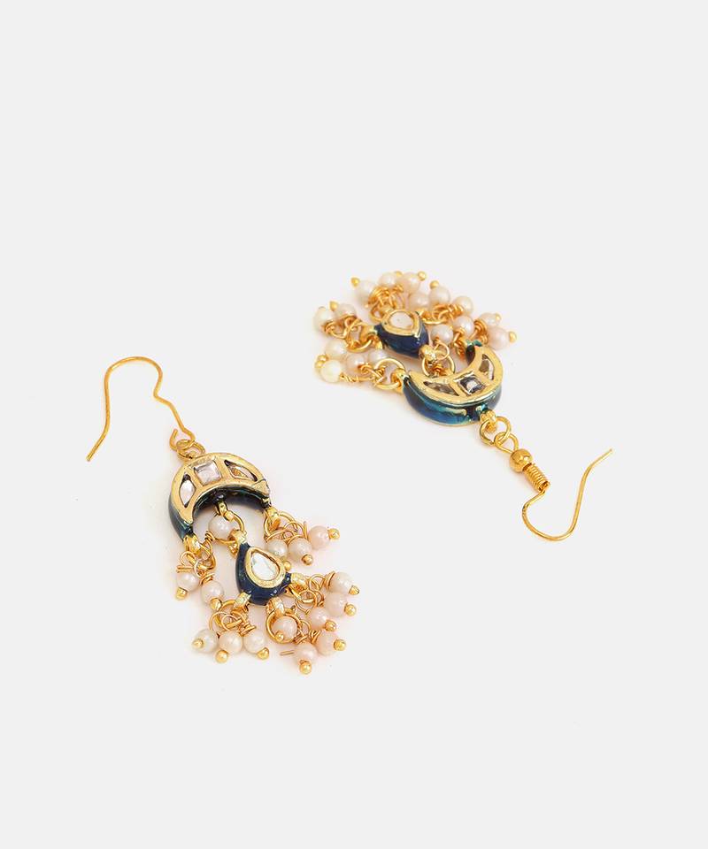 Gold plated kundan blue stone maang tikka with earrings