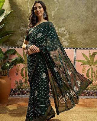Green printed bandhani sarees 2