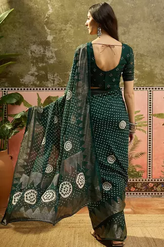 Green printed bandhani sarees