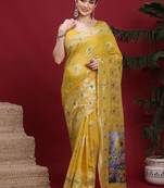 Yellow ethnic motifs banarasi fastive saree