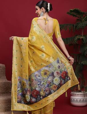 Yellow ethnic motifs banarasi fastive saree 2