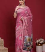 Pink ethnic motifs banarasi fastive saree