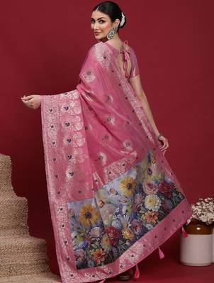 Pink ethnic motifs banarasi fastive saree 2