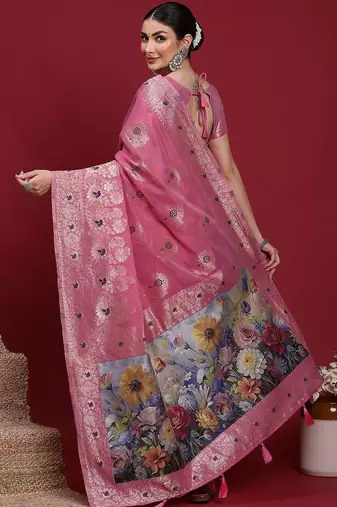 Pink ethnic motifs banarasi fastive saree