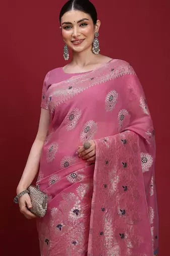 Pink ethnic motifs banarasi fastive saree