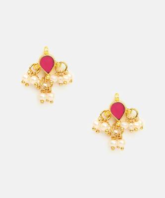 Gold plated kundan pink stone necklace set with maang tikka 5
