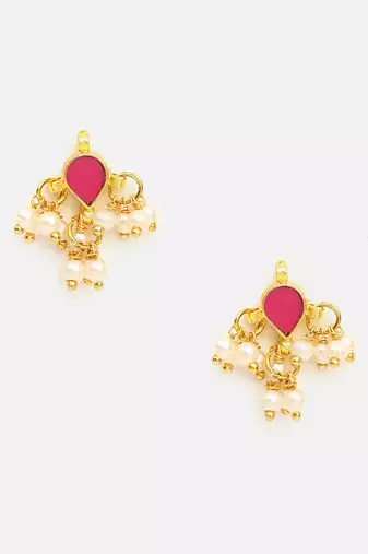 Gold plated kundan pink stone necklace set with maang tikka