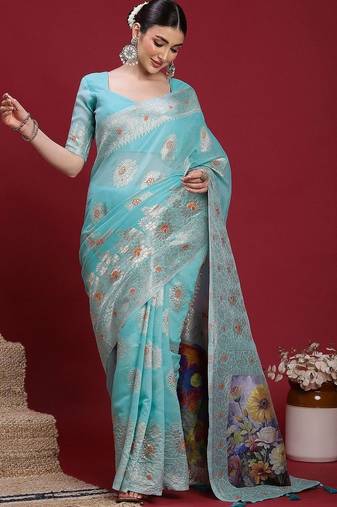 Blue ethnic motifs banarasi fastive saree