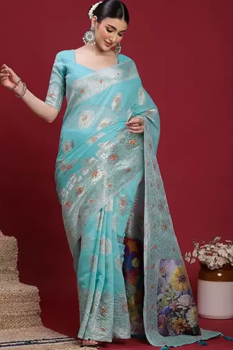 Blue ethnic motifs banarasi fastive saree