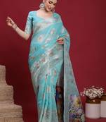 Blue ethnic motifs banarasi fastive saree