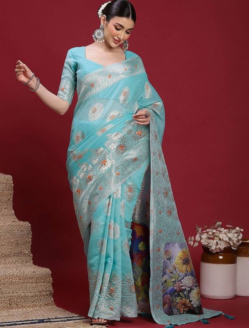 Blue ethnic motifs banarasi fastive saree