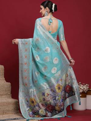 Blue ethnic motifs banarasi fastive saree 2